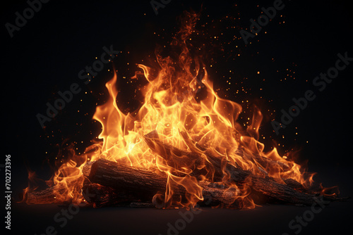 Fire bonfire on a black background natural flame