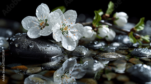 zen stones with flower