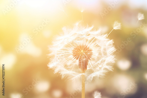 Fluffy dandelion in sunlight abstract natural texture delicate flower with seeds close up