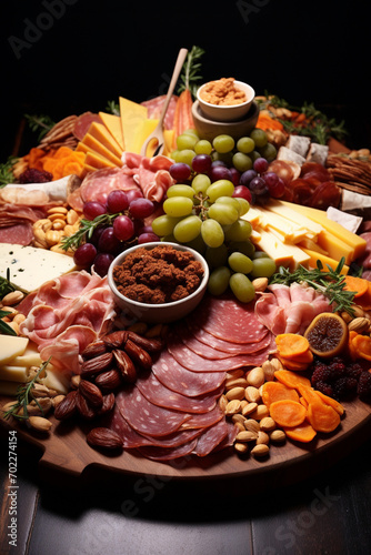 beautiful and tasty cut sausage cheese.Board with snacks. Cold cuts