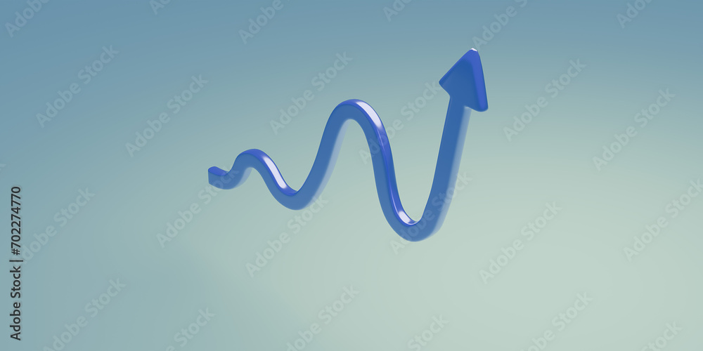 Blue up arrow on white background. Financial success and growth concept. Copy space, 3d rendering. Blue up arrow on white background. Financial success and growth concept. Copy space, 3d rendering.