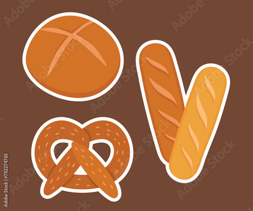 Bread and bakery vector design art. Cute icon of kinds of fresh tasty bread 