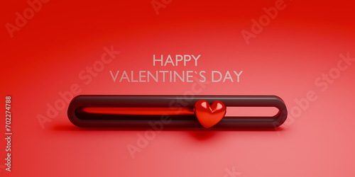 Love loading progress bar, Valentine's day loading bar with red love hearts on red background. 3d render. photo