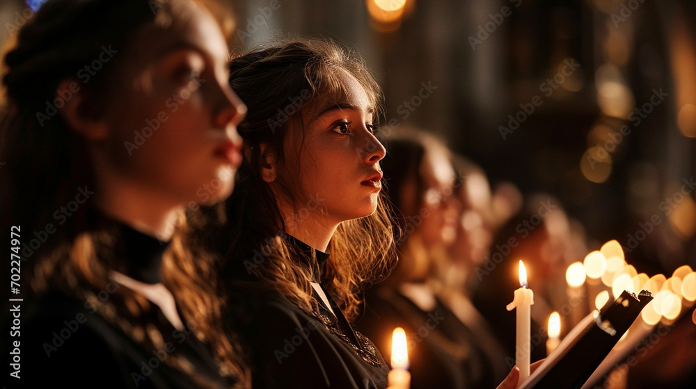 Choral Mourning in Cathedral: A choral performance in a cathedral, expressing the mourning and reflection associated with Good Friday Choral Mourning in Cathedral: A choral performance in a cathedral, expressing the mourning and reflection associated with Good Friday