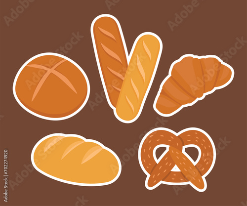 Bread and bakery vector design art. Cute icon of kinds of fresh tasty bread 