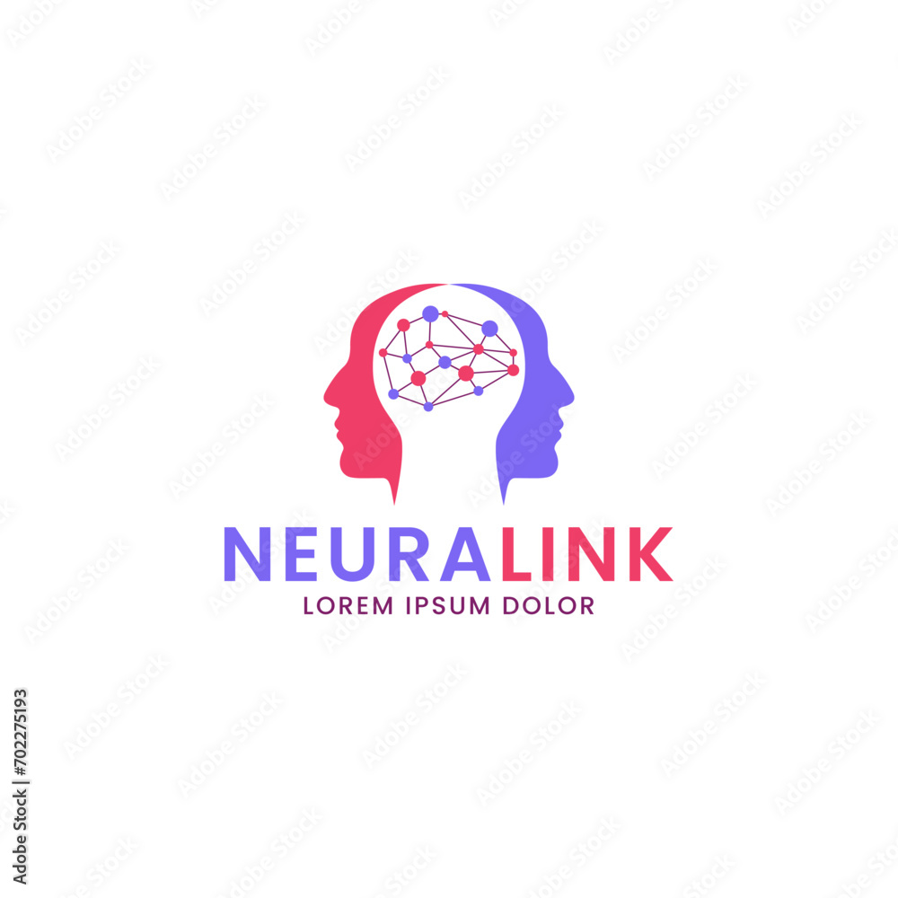 Brainstorm Neuron Intelligence Logo Template Vector Icon Illustration, Silhouette of Two People’s Faces Overlapping With a Symbol of Intelligence.