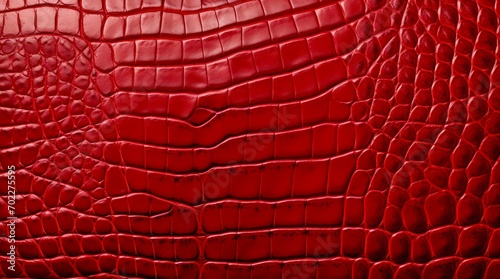 Bright red crocodile leather texture. Crocodile skin background.