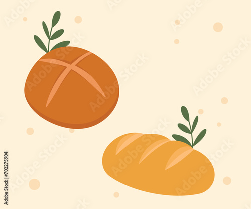 Bread and bakery vector design art. Cute icon of kinds of fresh tasty bread 