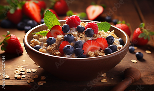 Healthy eating bowl of organic wholegrain cereal photo