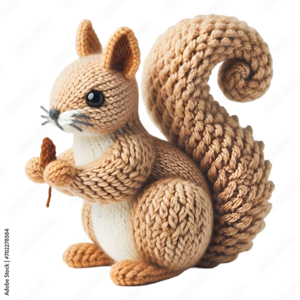 Obraz premium Squirrel Knitting Pattern Illustration Art with a Transparent Background Generative AI.