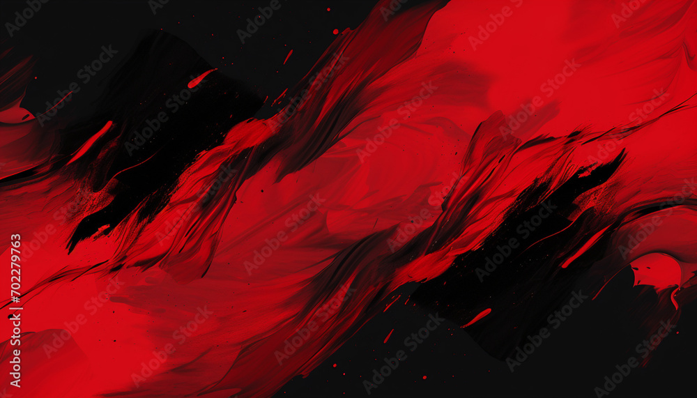 a red and black painting with black and white paint