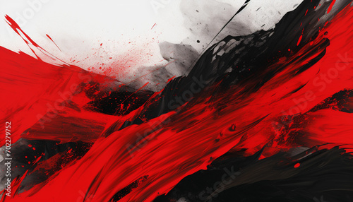 a red and black painting with black and white paint