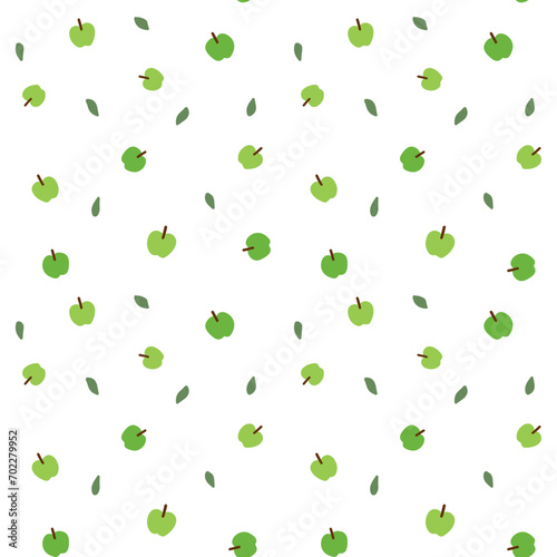Fruity seamless pattern with cute green apple. Pattern for textiles, wrapping paper, wallpapers, backgrounds
