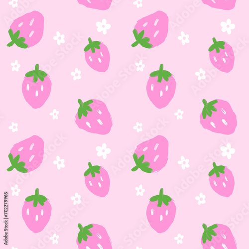 Seamless pattern. Pink strawberry wallpaper. hand drawn pattern