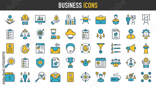 Business icon set with marketing, management, social, loyalty, service, retention, handshake, fist bump and more sign vector icons illustration.