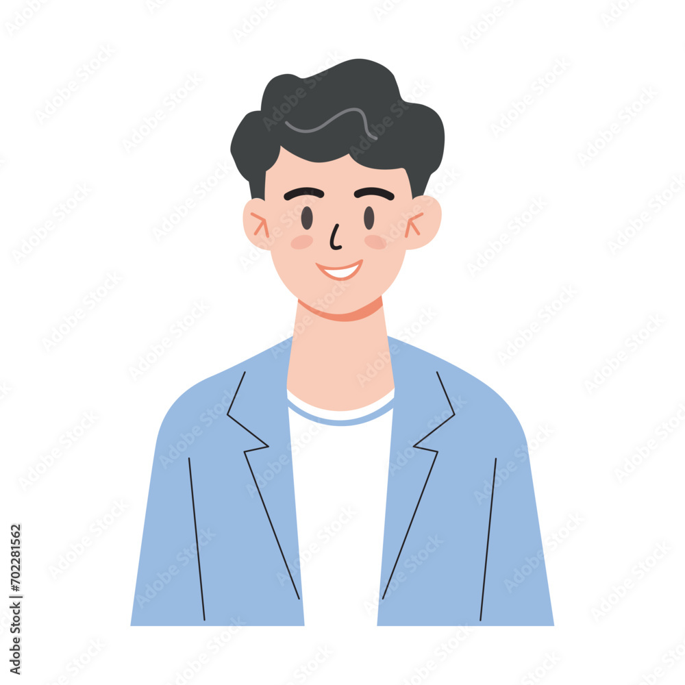 Young man in blue shirt vector illustration isolated on white background.