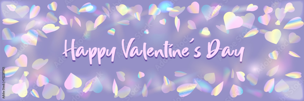 holographic banner with hearts,Happy Valentine's Day banner , website, digital or print banner, poster, advertisement