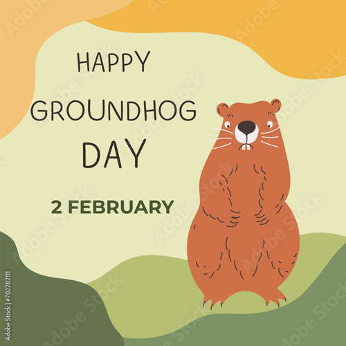 Happy Groundhog Day design with cute groundhog.Web banner  greeting card poster  templates
