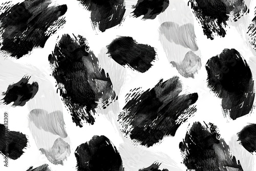 Dynamic seamless pattern with black brushstrokes, creating striking abstract design that is perfect for modern art prints, edgy textile designs, impactful graphic visuals. photo