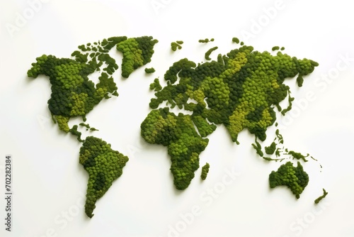 Green Plant World Map: Symbolizing Ecology and the Fight Against Pollution. Generative ai