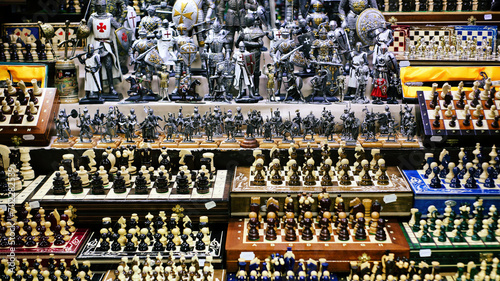 Figurines and chesses on display in a market stall in Budapest, Hungary, © Adrian