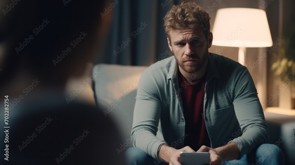 man with mental health problems is consulting. psychiatrist is recording the patient's condition for treatment. encouragement, love and family problem, bipolar , depression patient, protect suicide man with mental health problems is consulting. psychiatrist is recording the patient's condition for treatment. encouragement, love and family problem, bipolar , depression patient, protect suicide
