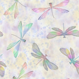 Abstract watercolor background for design with drawn dragonflies