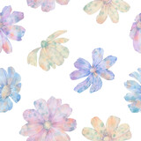 blue delicate flowers isolated on white background, seamless botanical pattern