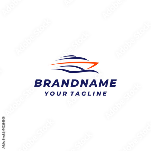 Silhouette Lines Of Yacht And Car Logo. Simple Silhouettes Of Cruise Ships And Racing Cars Logo Design.