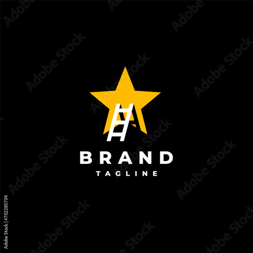 Simple Stairway to the Stars Logo Design. Star And Ladder Icon Logo Design.