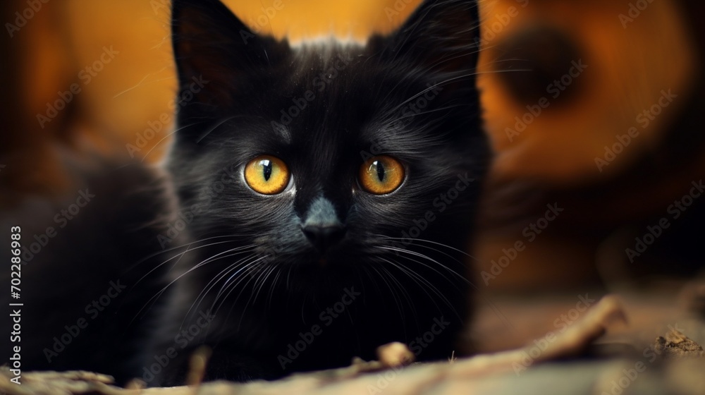 small cute black cat adult not kitten.Generative AI small cute black cat adult not kitten.Generative AI