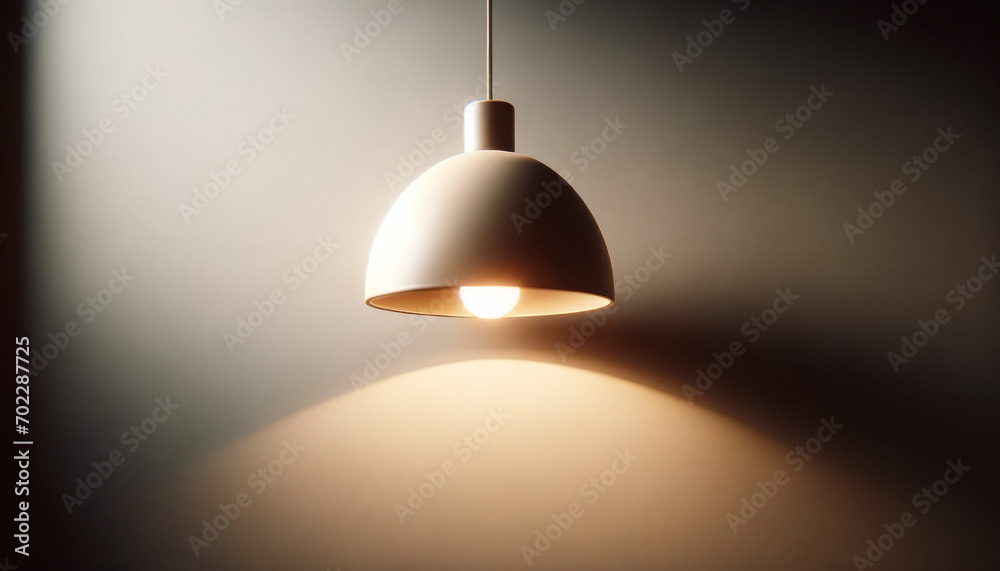 A photo-realistic image of a single pendant light hanging against a plain wall. A photo-realistic image of a single pendant light hanging against a plain wall.