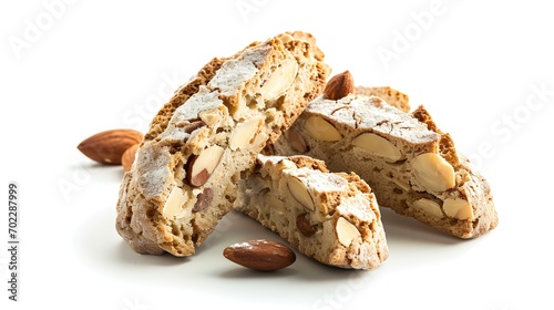 Italian almond cantuccini cookies with almonds isolated on white background.