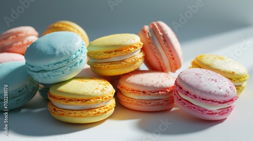 Colorful macaroons on a white background, close-up