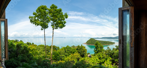 breakfast on turquoise sea summer and blue sky , Koh yao yai , Thailand