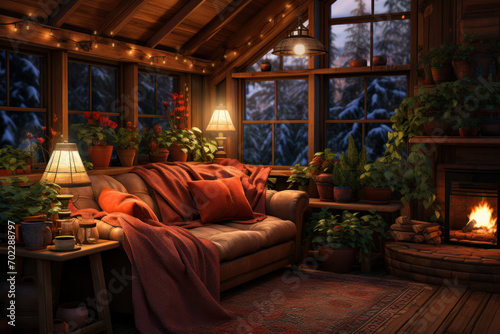 Warm Cozy Living Room with Fireplace.