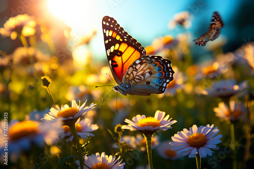 Monarch Butterfly on Daisy in Golden Light.