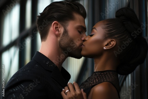 Interracial couple kissing
