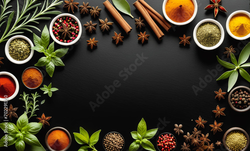 Spices on a black background. AI