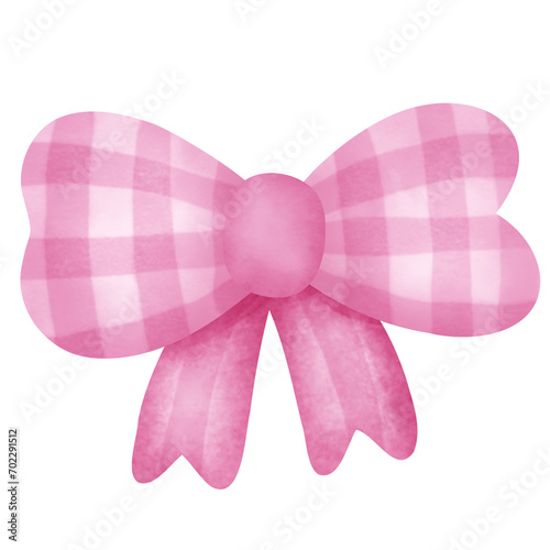 watercolor painting  pink bow with long ribbon.