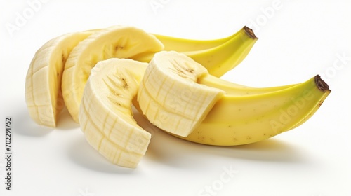 isolated banana slices on a clean white canvas, capturing the creamy yellow texture and natural curves of this popular fruit.
