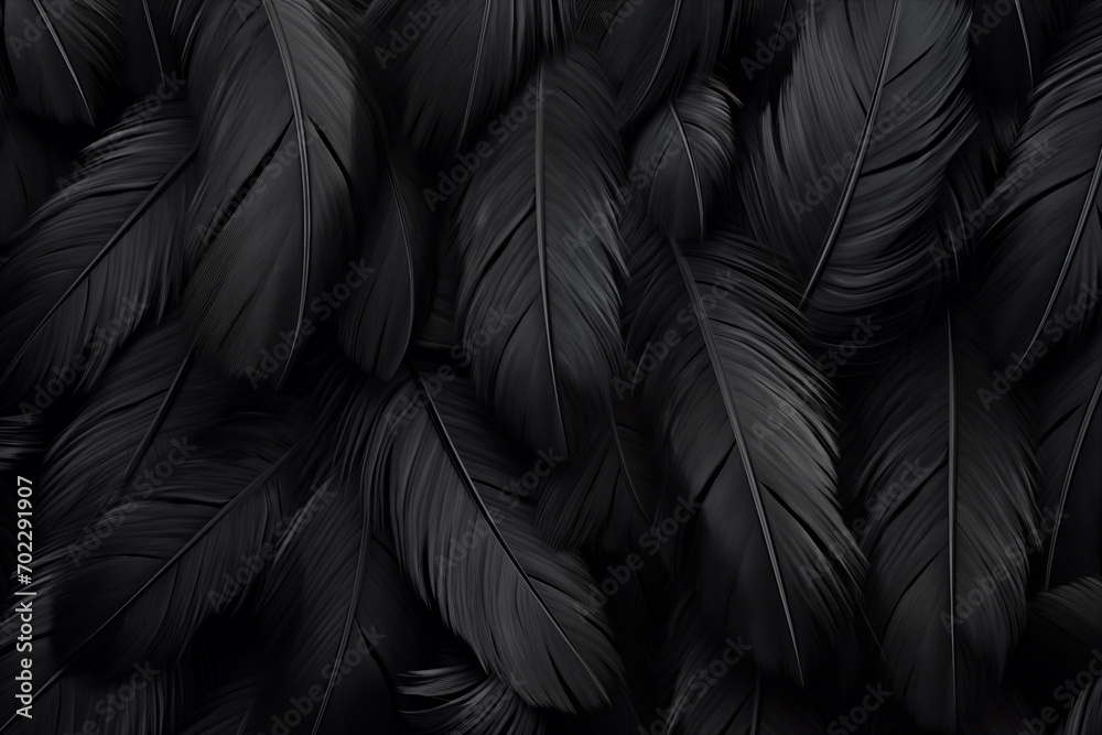 A background with many black feathers lined up.