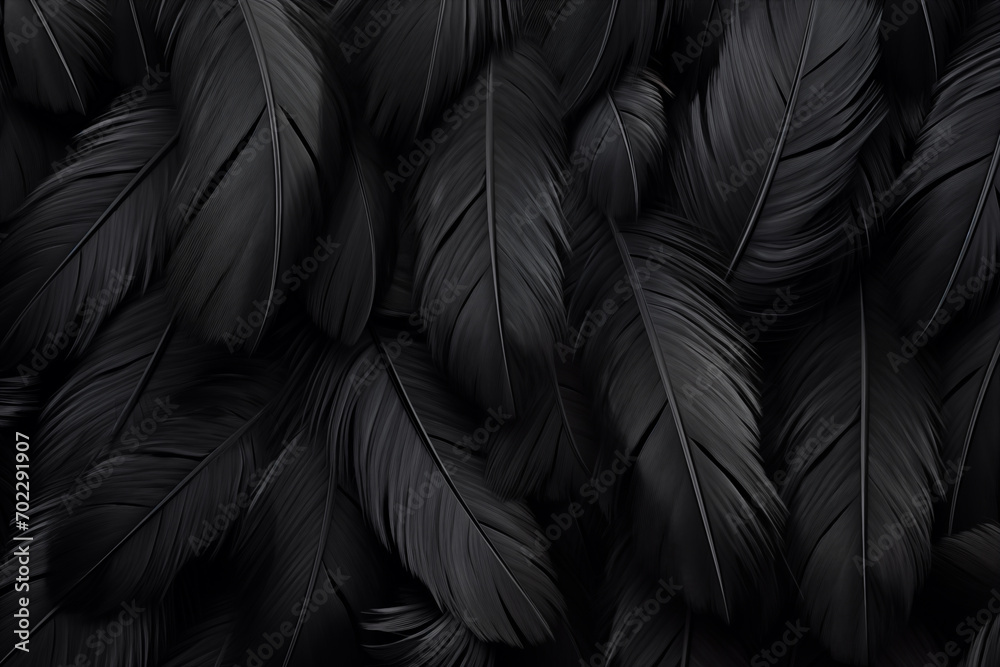 A background with many black feathers lined up. A background with many black feathers lined up.
