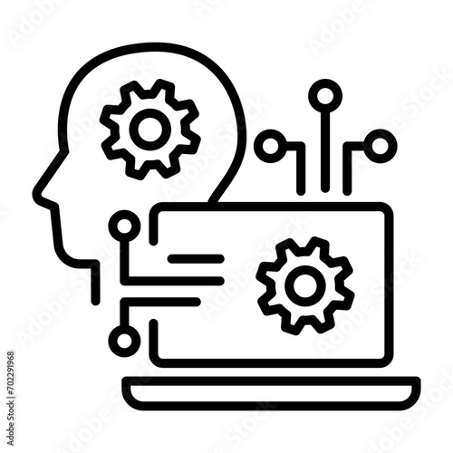 transforming brain signals into audible speech concept, combination of implants and AI vector line icon design, predictive modeling or adaptive control symbol, artificial intelligence sign, neural 