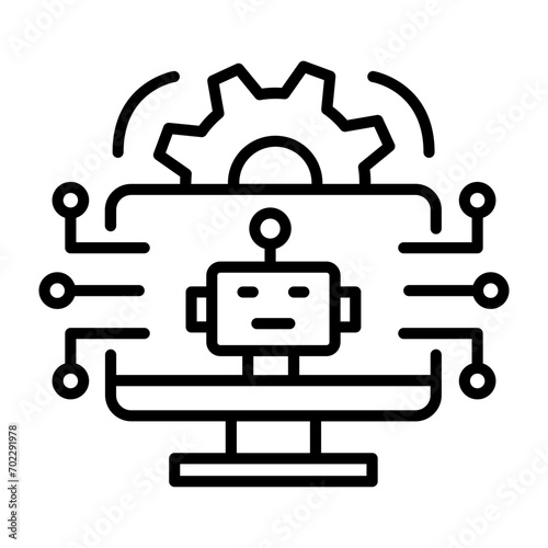Calibration of Robotic Devices using AI and ML concept, Chip Crafting vector line icon design, predictive modeling or adaptive control symbol, artificial intelligence sign neural circuit illustration
