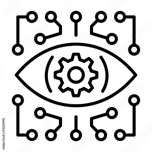 eyeball-scanning and tracking concept, Ophthalmic Imaging vector line icon design, predictive modeling or adaptive control symbol, artificial intelligence  sign, neural circuit stock illustration