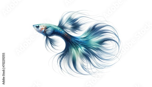 Watercolor painting of a Guppy (Poecilia reticulata), showcasing its vivid coloration and flowing fins against a stark white background.
 photo