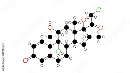 mometasone molecule, structural chemical formula, ball-and-stick model, isolated image steroid medication