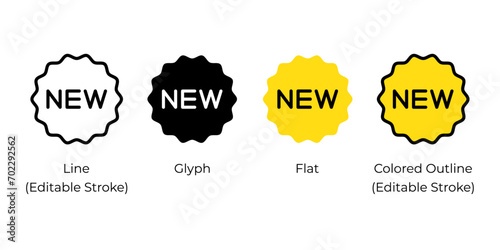 New tag, badge or sticker, new item label vector icon set for website design, app, ui, isolated on white background. Vector illustration. photo