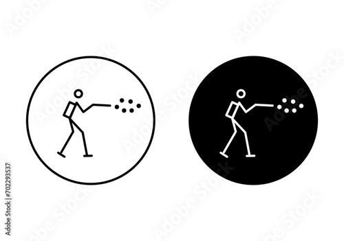 Mite disinfectant man flat line icon set. pesticide sprayer at home Thin line illustration vector
